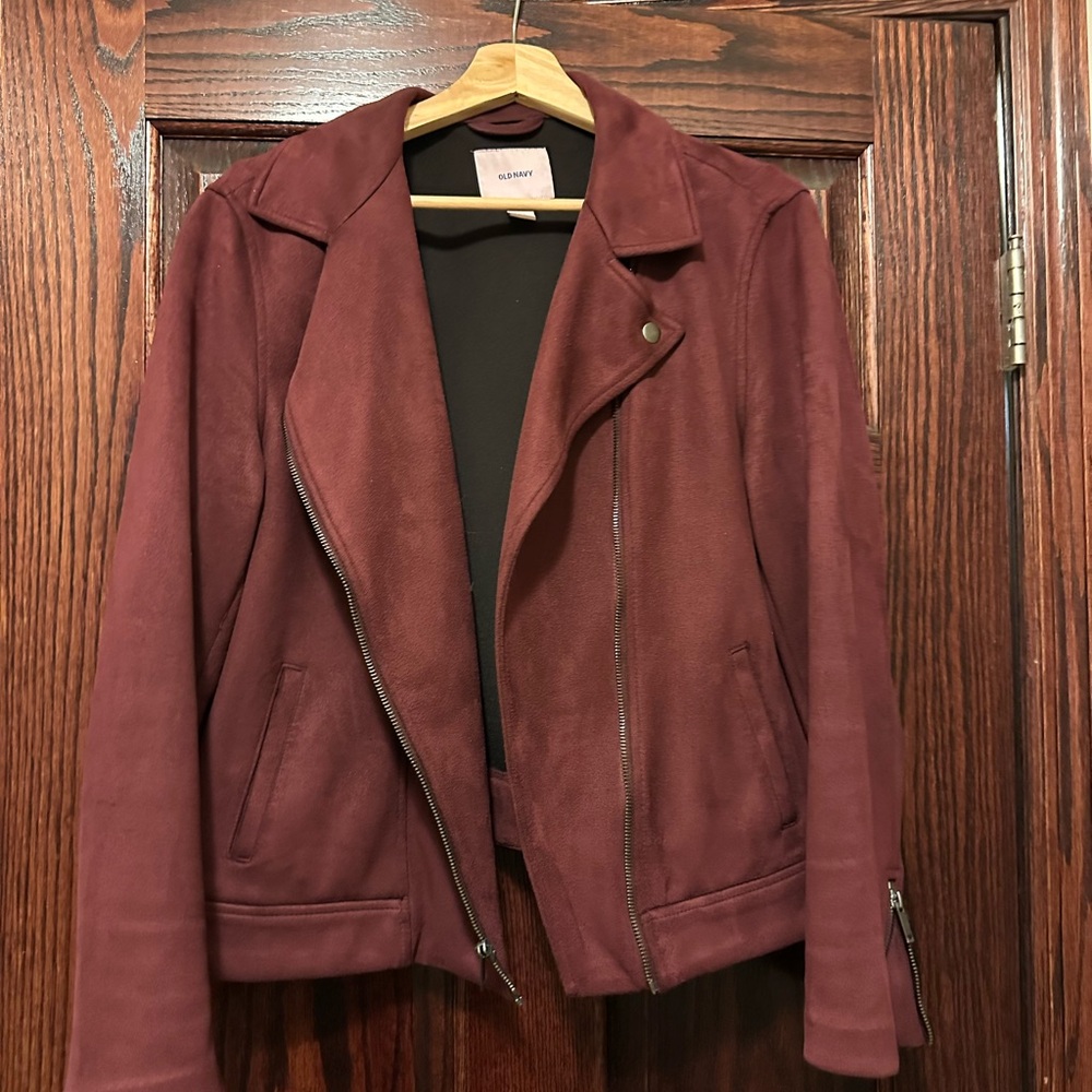 Old Navy Women's Leather Jacket - Deep Red